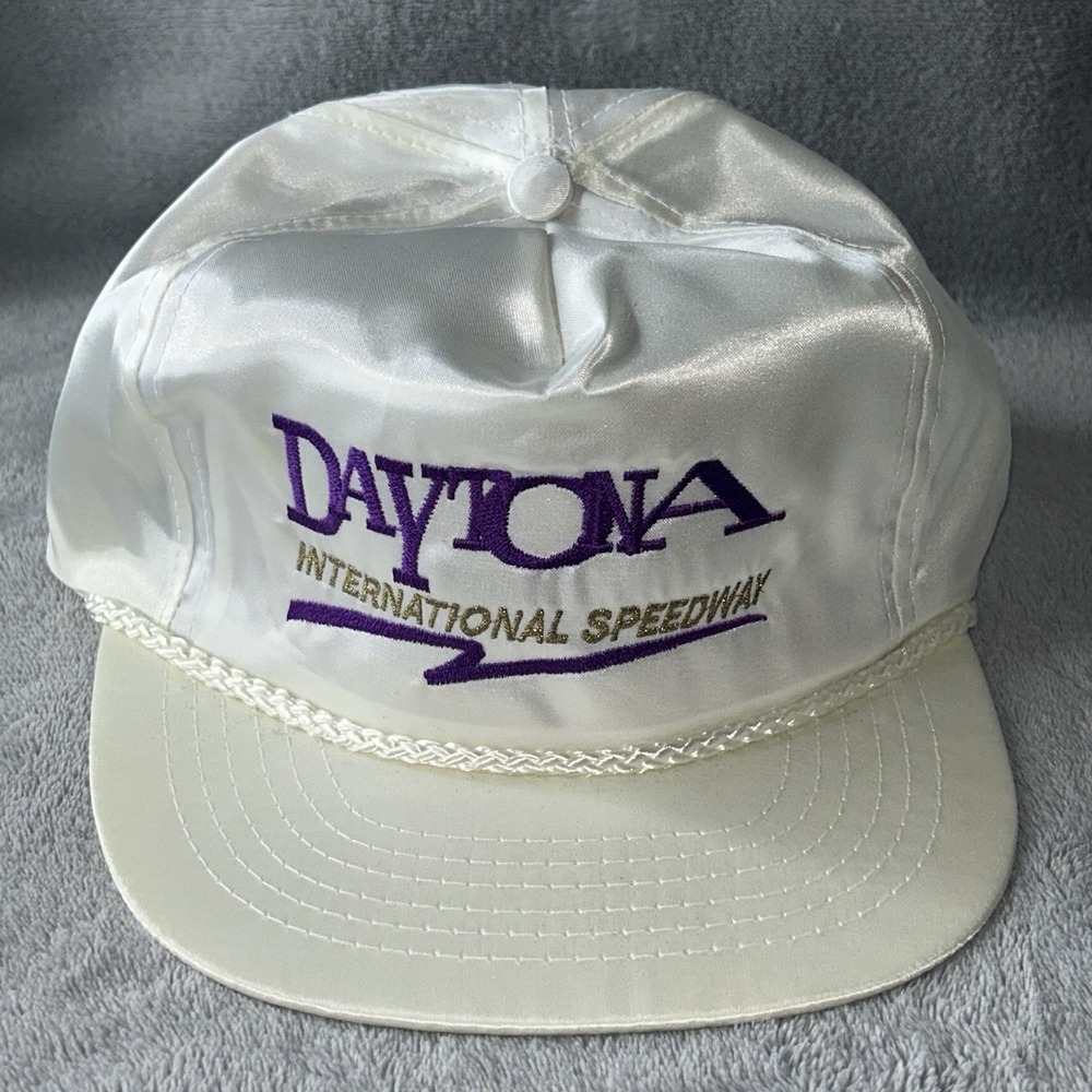 Daytona International Speedway Satin Style White Vintage 80s 90s Adjustable Hat